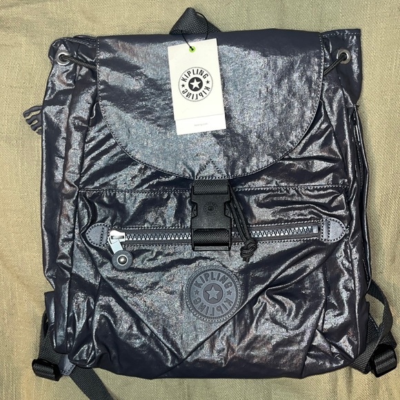Kipling Blue Metallic Travel Backpack 22L NWT